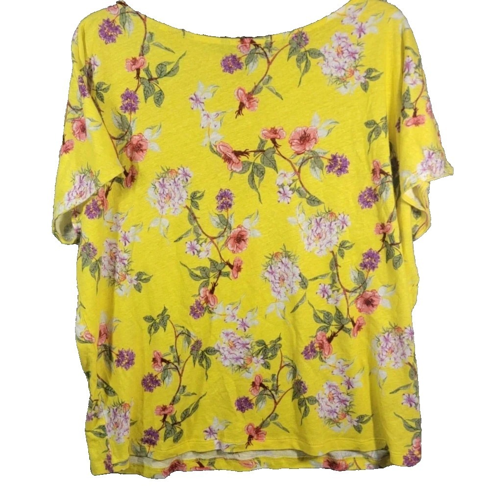 $90 Lauren RALPH LAUREN Womens Yellow Floral Linen Shirt, Size 2X- NWT